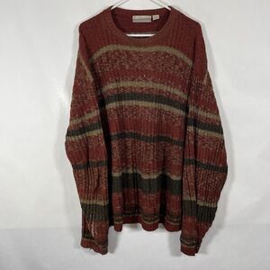 Vintage 90s Fieldmaster Crewneck Sweater Mens XL Red Green Striped Made In USA